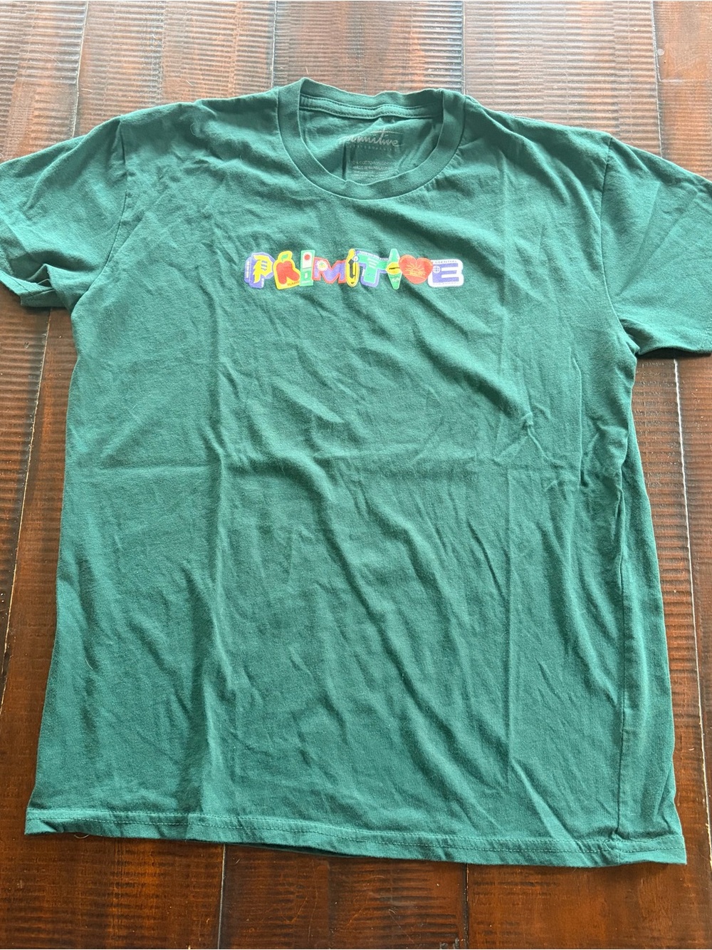 Primitive Kids Dark Green Tee with Multicolor Logo